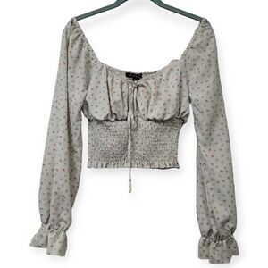 Mixed Threads long sleeve smocked floral print top, small